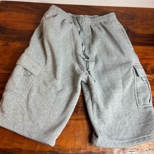 Pro Club Cargo Sweat Shorts Mens XL Heather Gray Fleece Drawstring Pockets